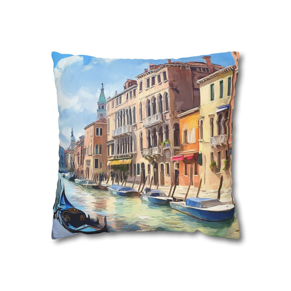 Venice Italy Main Squar Painting Sunny (Edition VII) — 40×40 Cushion Cover — Front 40×40 cm Square Cushion View