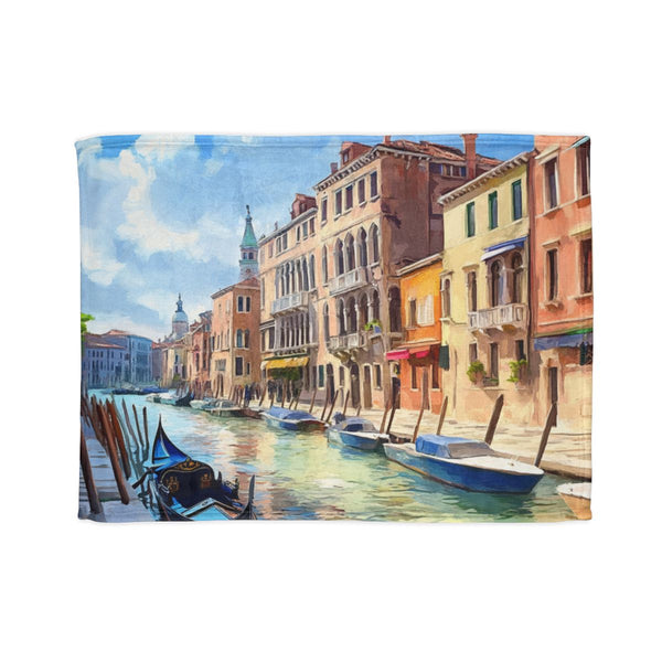 Venice Italy Main Squar Painting Sunny (Edition VII) — 50×60 Plush Throw Blanket — Full Spread Plush Fleece Artwork View