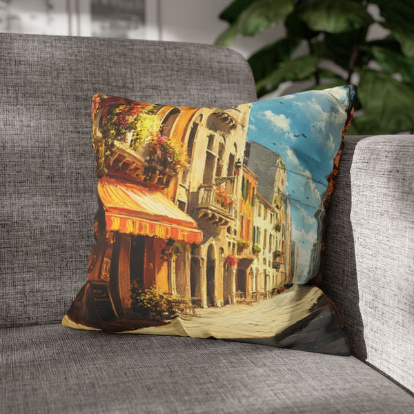 Venice Italy Main Squar Painting Sunny (Edition VIII) — 40×40 Cushion Cover — Sofa & Armchair Living Room Lifestyle View