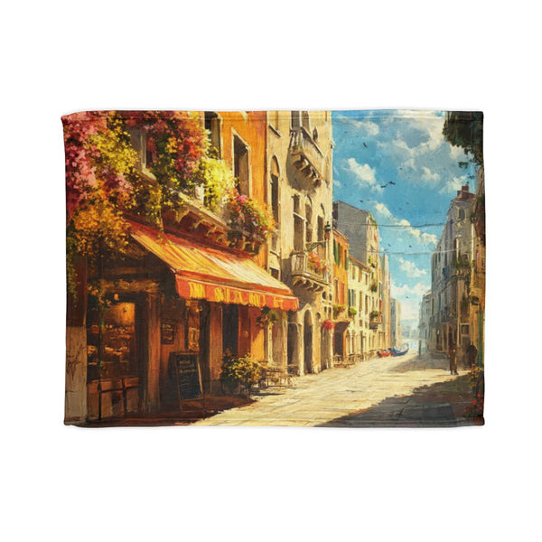 Venice Italy Main Squar Painting Sunny (Edition VIII) — 50×60 Plush Throw Blanket — Full Spread Plush Fleece Artwork View
