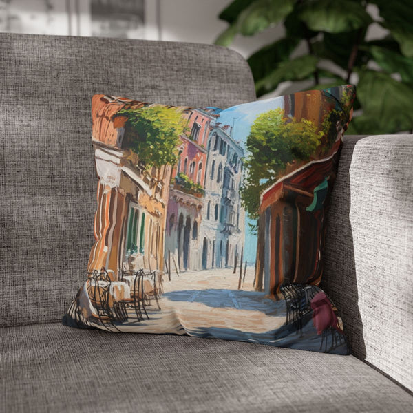 Venice Italy Main Squar Painting Sunny (Edition X) — 40×40 Cushion Cover — Sofa & Armchair Living Room Lifestyle View