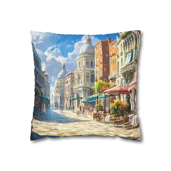 Venice Italy Main Squar Painting Sunny (Edition XI) — 40×40 Cushion Cover — Front 40×40 cm Square Cushion View
