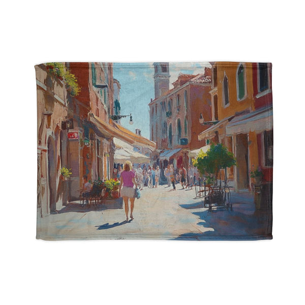 Venice Italy Main Squar Painting Sunny — 50×60 Plush Throw Blanket — Full Spread Plush Fleece Artwork View