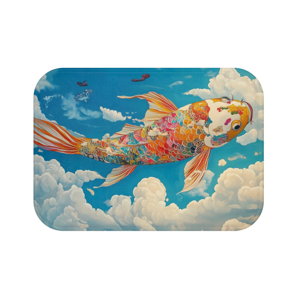 Vibrant Koi Fish Swimming in Sky (Edition II) — Memory Foam Bath Mat — Top-Down Memory Foam Bath Mat View