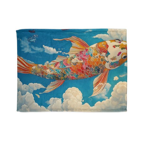 Vibrant Koi Fish Swimming in Sky (Edition II) — Plush Fleece Throw Blanket — Full Spread Plush Fleece Artwork View