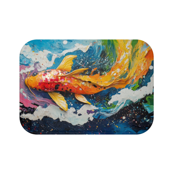 Vibrant Koi Fish Swimming in Sky (Edition III) — Memory Foam Bath Mat — Top-Down Memory Foam Bath Mat View