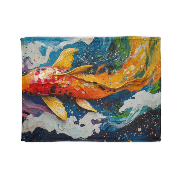 Vibrant Koi Fish Swimming in Sky (Edition III) — Plush Fleece Throw Blanket — Full Spread Plush Fleece Artwork View