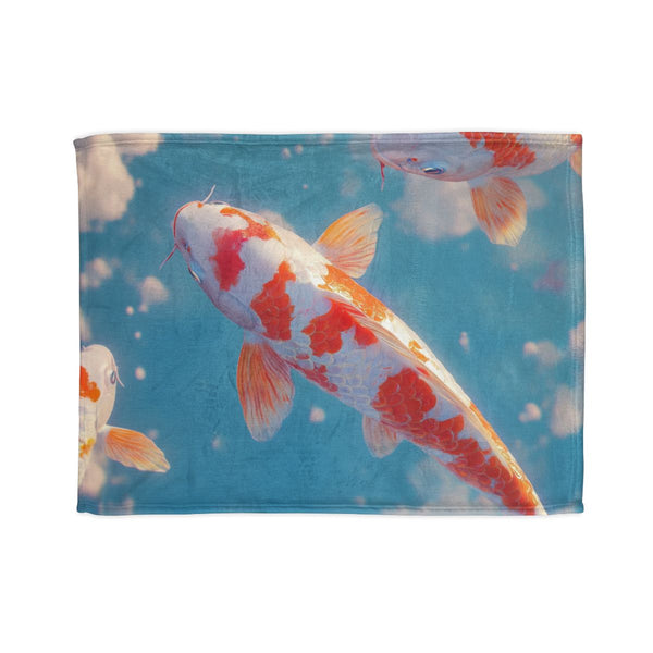 Vibrant Koi Fish Swimming in Sky (Edition IV) — Plush Fleece Throw Blanket — Full Spread Plush Fleece Artwork View