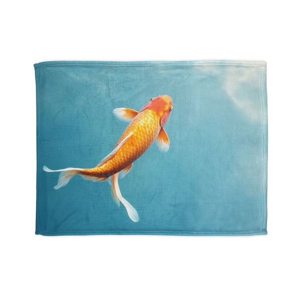 Vibrant Koi Fish Swimming in Sky — Plush Fleece Throw Blanket — Full Spread Plush Fleece Artwork View