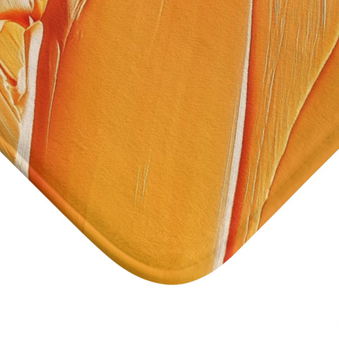Warm Burnt Orange & Terracotta Abstract — Non-Slip Bath Mat — Cushioned Memory Foam & Non-Slip Backing Detail