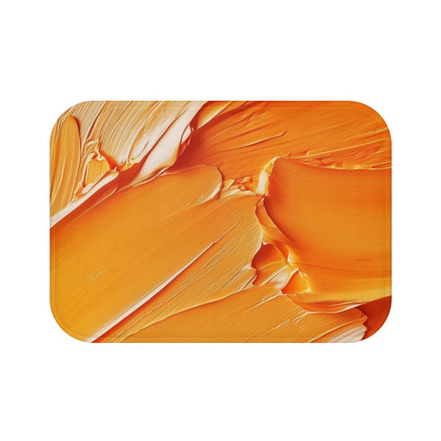 Warm Burnt Orange & Terracotta Abstract — Non-Slip Bath Mat — Top-Down Velvet Microfibre Artwork View