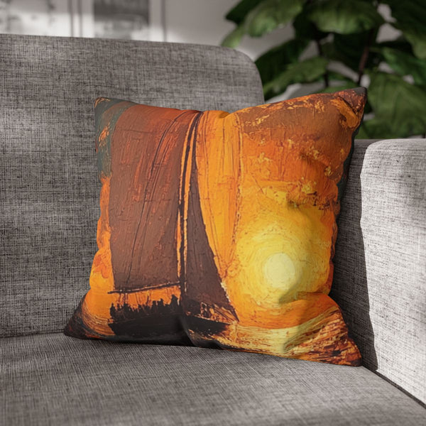Vintage Calm Horizon Oil Painting — 40×40 Cushion Cover — Sofa & Armchair Living Room Lifestyle View