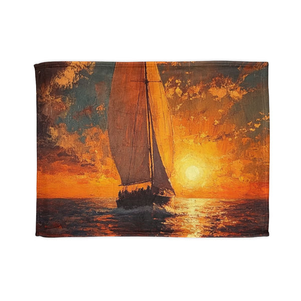 Vintage Calm Horizon Oil Painting — 50×60 Plush Throw Blanket — Full Spread Plush Fleece Artwork View
