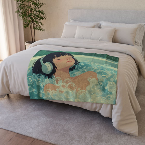 Vintage Japanese Animation Style 1980s 1990s Aestheti — 50×60 Plush Throw Blanket — Draped Over Sofa & Bed Lifestyle View