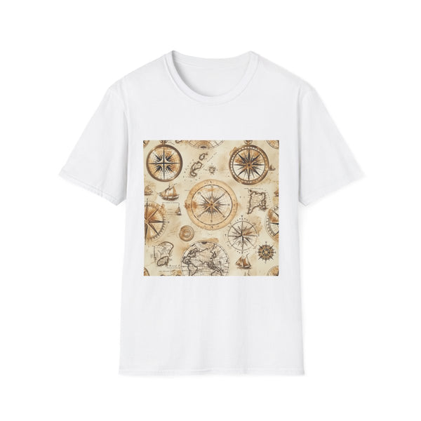 Antique World Explorer Maps Pattern (Edition III) — Graphic Cotton T-Shirt — Front Graphic Print View