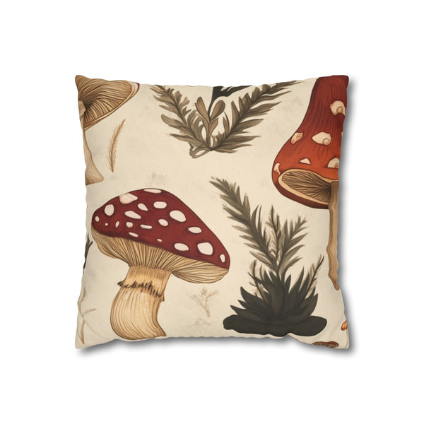 Vintage Botanical Woodland Mushrooms Pattern — 40×40 Cushion Cover — Front 40×40 cm Square Cushion View