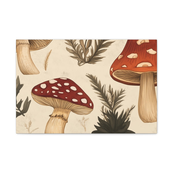 Vintage Botanical Woodland Mushrooms Pattern — 24×16 Canvas Wall Art — Front Gallery-Wrapped Canvas View