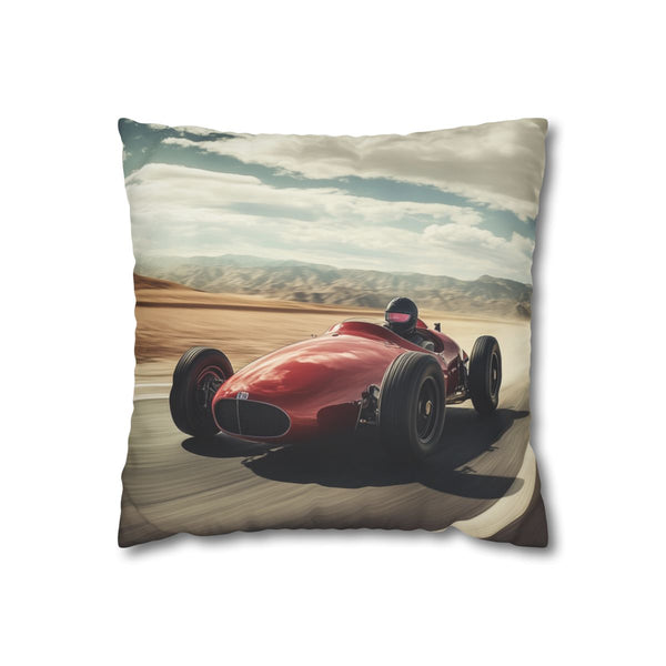 Vintage Race Car Speeding on a Desert Highway — 40×40 Cushion Cover — Front 40×40 cm Square Cushion View