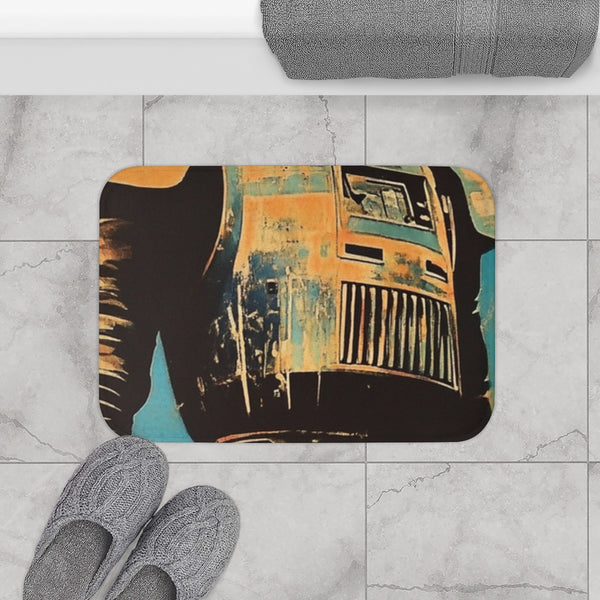 Vintage Retro Futuristic Asian Samari Star Wars Mo — 61×43 Memory Foam Bath Mat — Modern Bathroom Floor Lifestyle View
