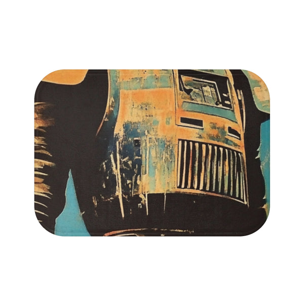 Vintage Retro Futuristic Asian Samari Star Wars Mo — 61×43 Memory Foam Bath Mat — Top-Down Velvet Microfibre Artwork View