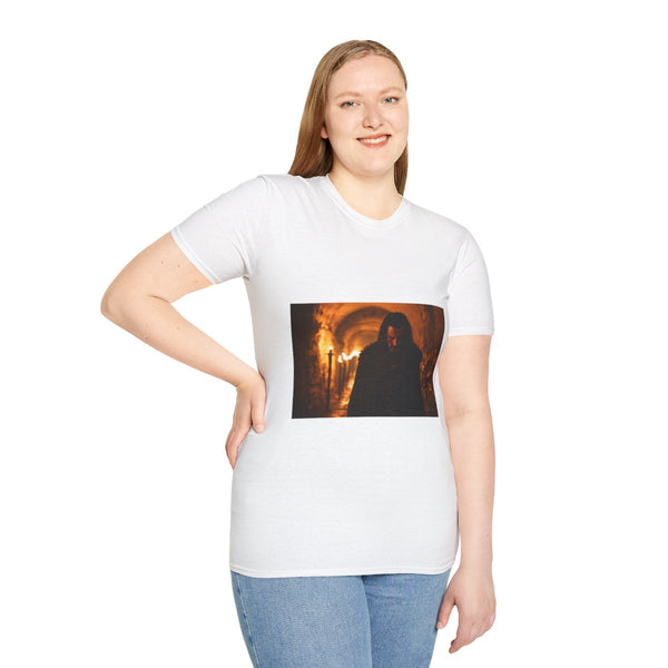 Vlad the Impaler at Gothic Transylvania Castle — Graphic Cotton T-Shirt — Model Streetwear Fit View