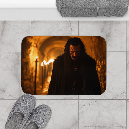 Vlad the Impaler in Gothic Medieval — Memory Foam Bath Mat — Modern Bathroom Floor Lifestyle View