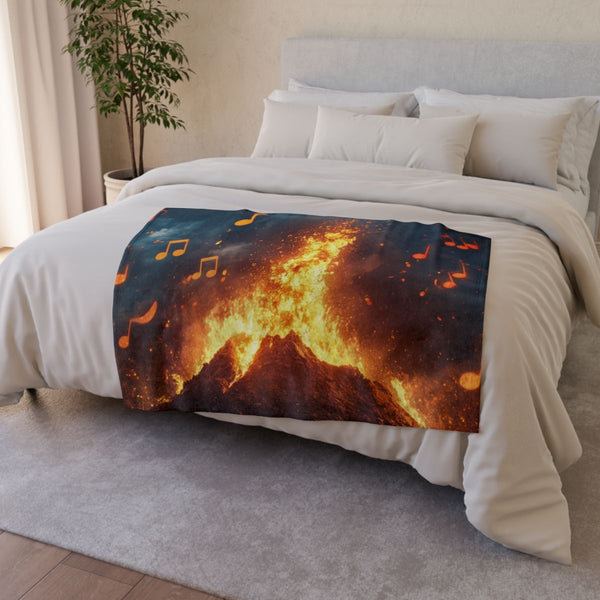Volcano Erupting into Music Notes (Edition II) — Plush Fleece Throw Blanket — Drape over Sofa & Bed Lifestyle View