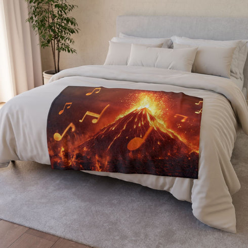 Volcano Erupting into Music Notes (Edition III) — 50×60 Plush Throw Blanket — Draped Over Sofa & Bed Lifestyle View
