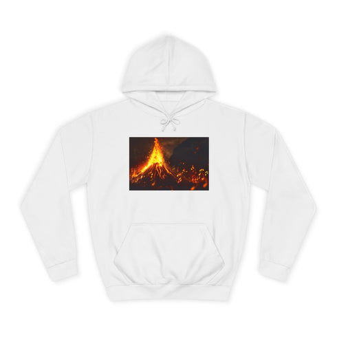 Volcano Erupting Into Music Notes Graphic Unisex College Hoodie - Arctic White Front