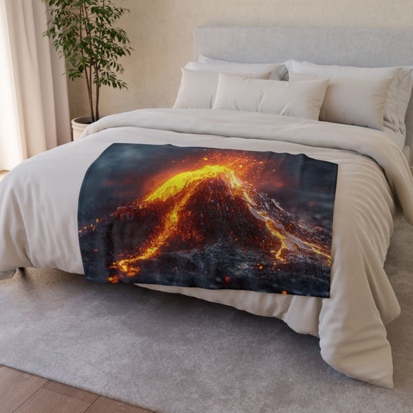 Volcano Made of Molten Crystals — Plush Fleece Throw Blanket — Drape over Sofa & Bed Lifestyle View