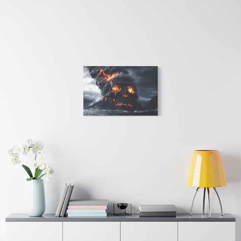 Volcano Shaped Like Skull — Stretched Canvas Wall Art — Living Room Wall Lifestyle View
