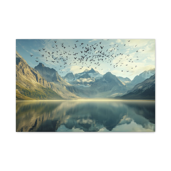 Vortex of Birds Above Crystal Lake (Edition III) — 24×16 Canvas Wall Art — Front Gallery-Wrapped Canvas View