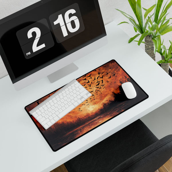 Vortex of Birds Above Crystal Lake — XXL Gaming Desk Mat — Gaming & Workspace Desk Setup View