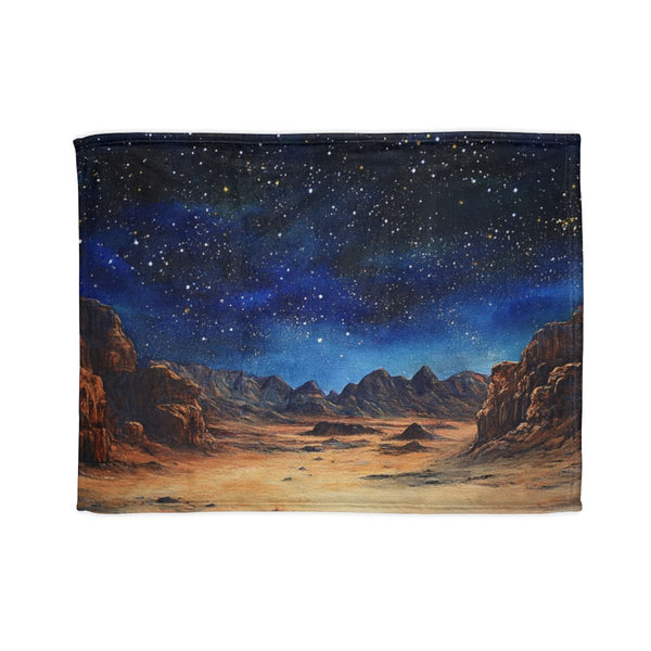 Wadi Rum Jordan Starry Night Sky Painting (Edition III) — 50×60 Plush Throw Blanket — Full Spread Plush Fleece Artwork View