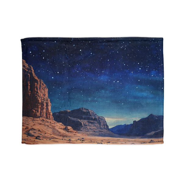 Wadi Rum Jordan Starry Night Sky Painting (Edition IV) — 50×60 Plush Throw Blanket — Full Spread Plush Fleece Artwork View