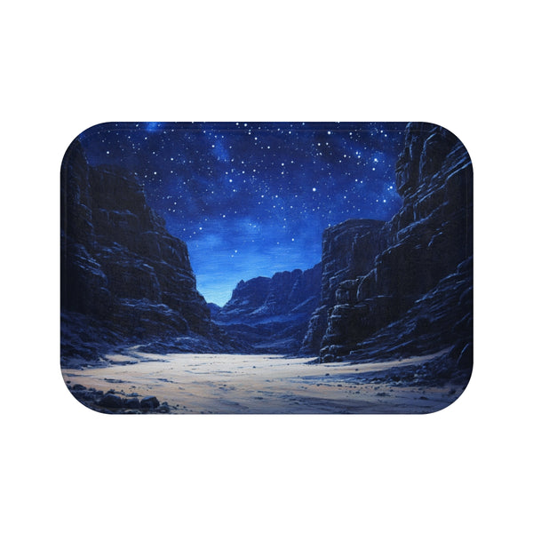 Wadi Rum Jordan Starry Night Sky Painting (Edition V) — Memory Foam Bath Mat — Top-Down Memory Foam Bath Mat View