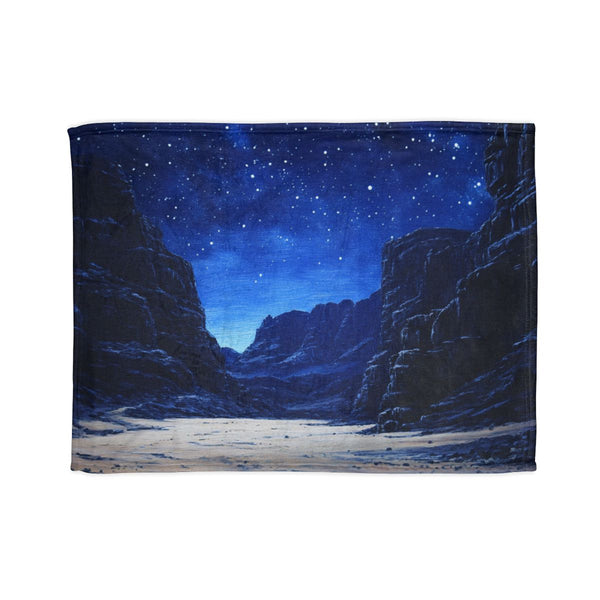 Wadi Rum Jordan Starry Night Sky Painting (Edition V) — 50×60 Plush Throw Blanket — Full Spread Plush Fleece Artwork View