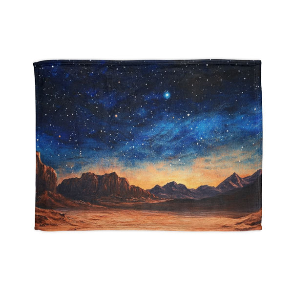 Wadi Rum Jordan Starry Night Sky Painting (Edition VI) — 50×60 Plush Throw Blanket — Full Spread Plush Fleece Artwork View