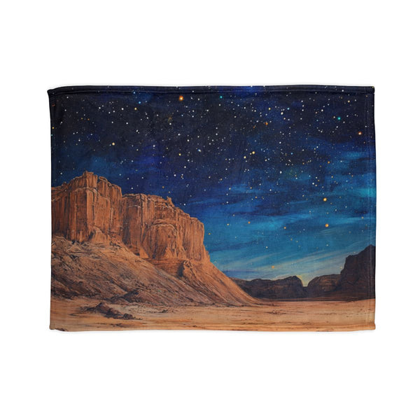 Wadi Rum Jordan Starry Night Sky Painting — 50×60 Plush Throw Blanket — Full Spread Plush Fleece Artwork View