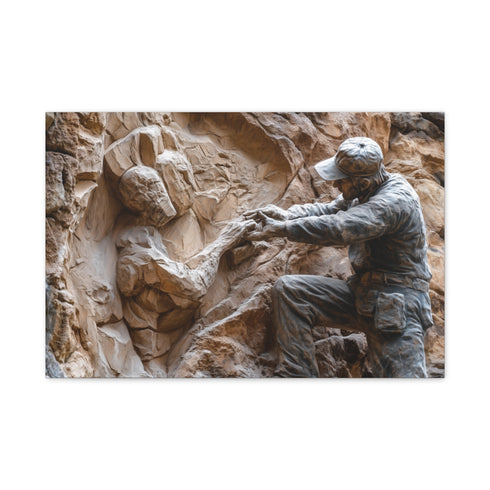 Warrior Carving Time into Rock Wall — 24×16 Canvas Wall Art — Front Gallery-Wrapped Canvas View