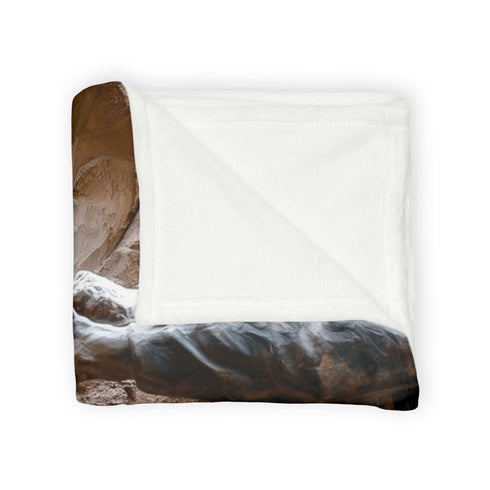 Warrior Carving Time into Rock Wall Plush Fleece Throw Blanket