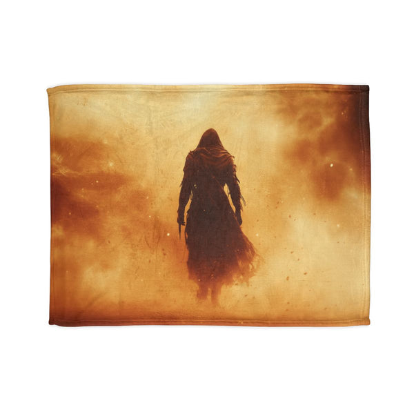 Warrior Standing in Cosmic Sandstorm (Edition II) — Plush Fleece Throw Blanket — Full Spread Plush Fleece Artwork View