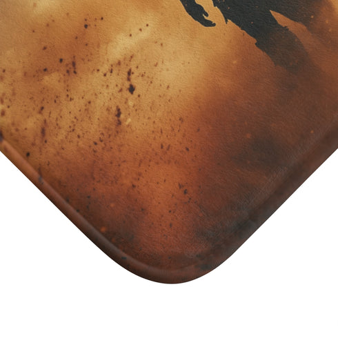 Warrior Standing in Cosmic Sandstorm (Edition IV) — 61×43 Memory Foam Bath Mat — Cushioned Memory Foam & Microfibre Close-Up