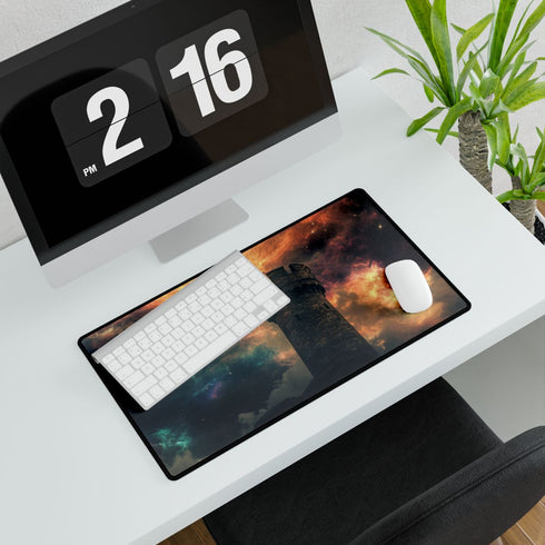 Watchtower Guarding Nebula Storm — XXL Gaming Desk Mat — Gaming & Workspace Desk Setup View