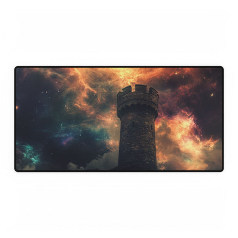 Watchtower Guarding Nebula Storm — XXL Gaming Desk Mat — Full Top-Down Artwork View