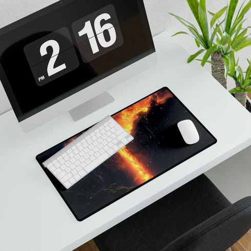 Waterfall of Fire from Mountain — XXL Gaming Desk Mat — Gaming & Workspace Desk Setup View