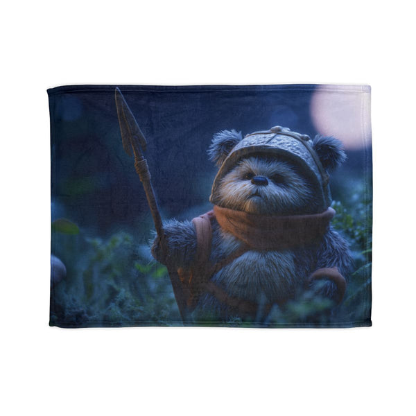 Wicket the Ewok Holding a Spear — Plush Fleece Throw Blanket — Full Spread Plush Fleece Artwork View