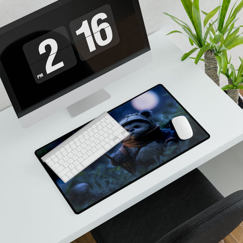 Wicket the Ewok Holding Spear — XL & XXL Desk Mat — Gaming & Workspace Desk Setup View