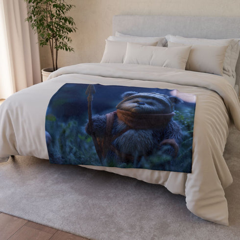Wicket the Ewok Holding Spear — Plush Fleece Throw Blanket — Drape over Sofa & Bed Lifestyle View