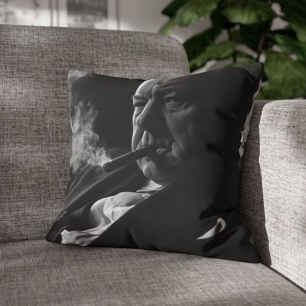 Winston Churchill with a Cigar — Double-Sided Cushion Cover — Sofa & Armchair Living Room Lifestyle View